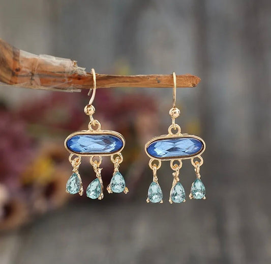 Beautiful blue water drop earrings for women adorned with gemstones