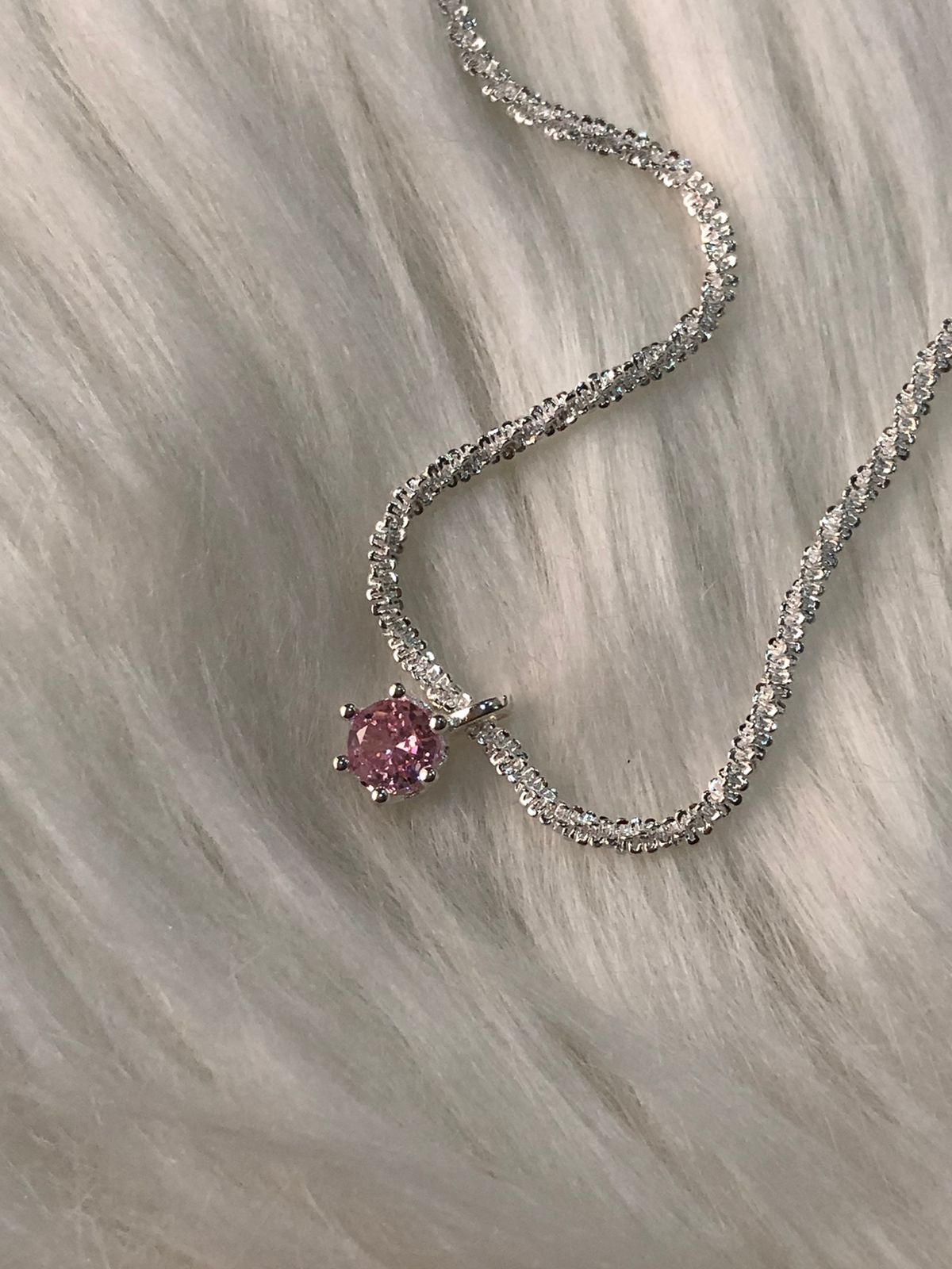 Crystal pendant necklace in rose pink color