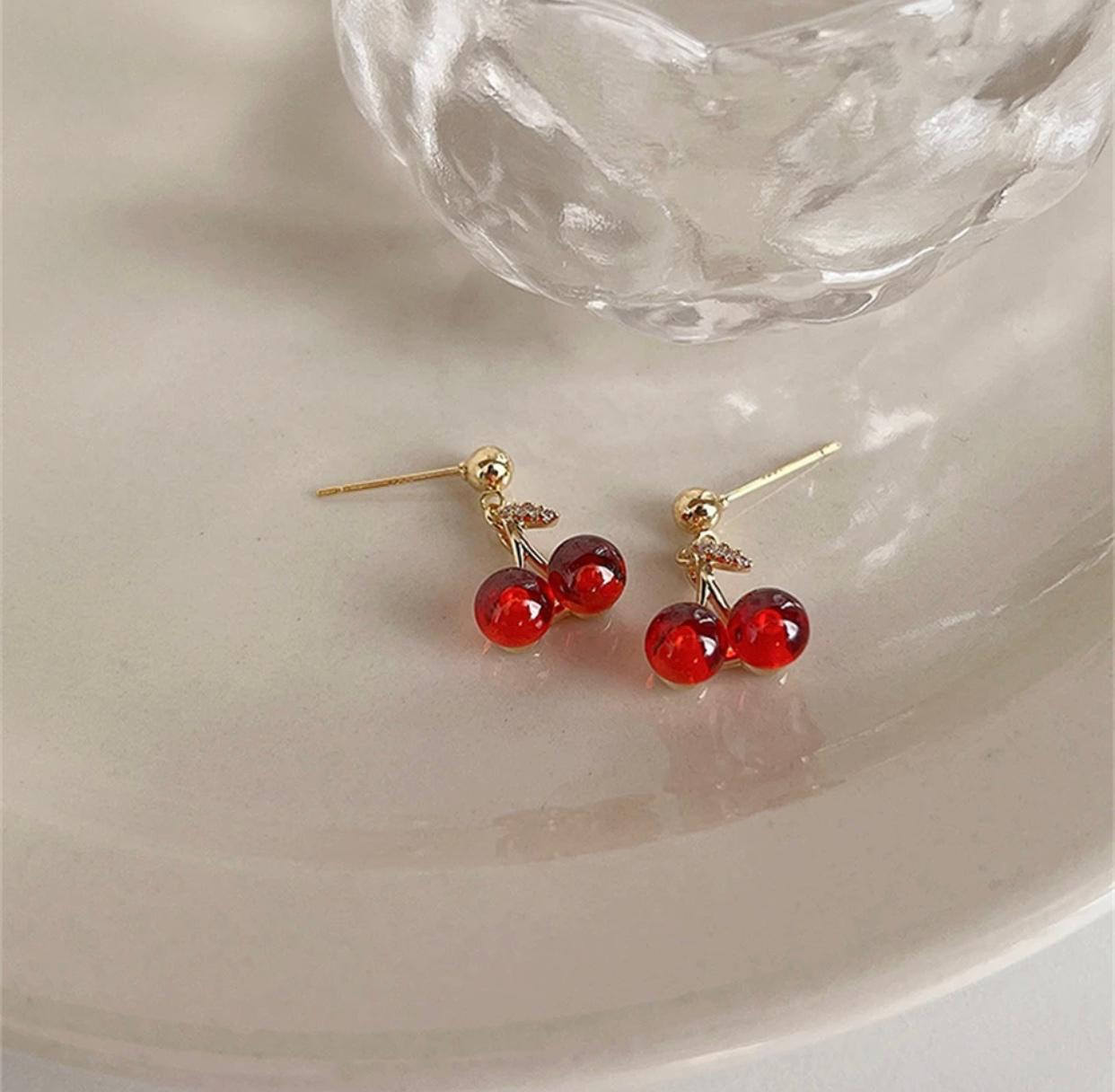 Cherry red wine colored earrings set for women