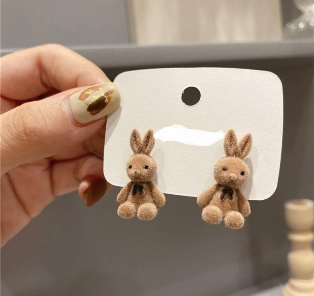 Cute brown rabbit stud earrings