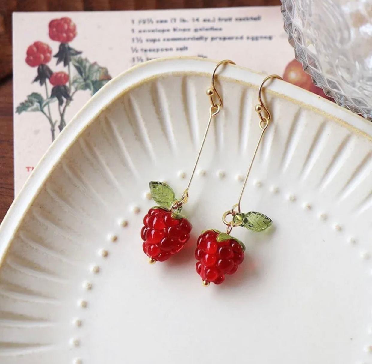 Cute handmade long raspberry earrings