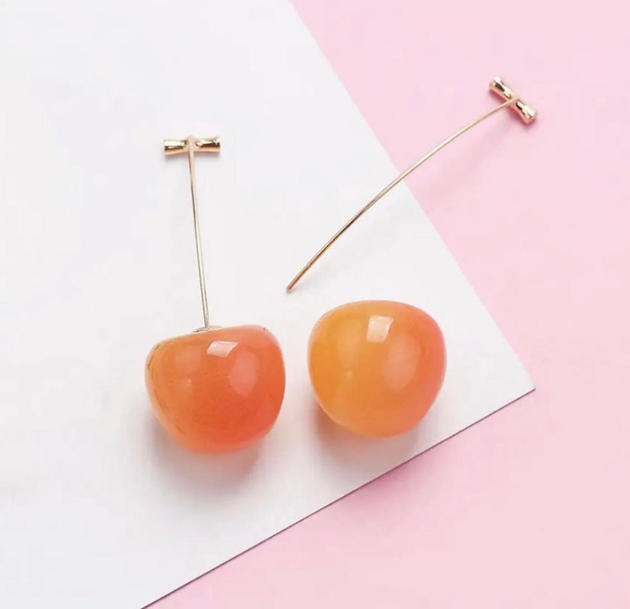 Sweet orange long drop cherry earrings made of acrylic