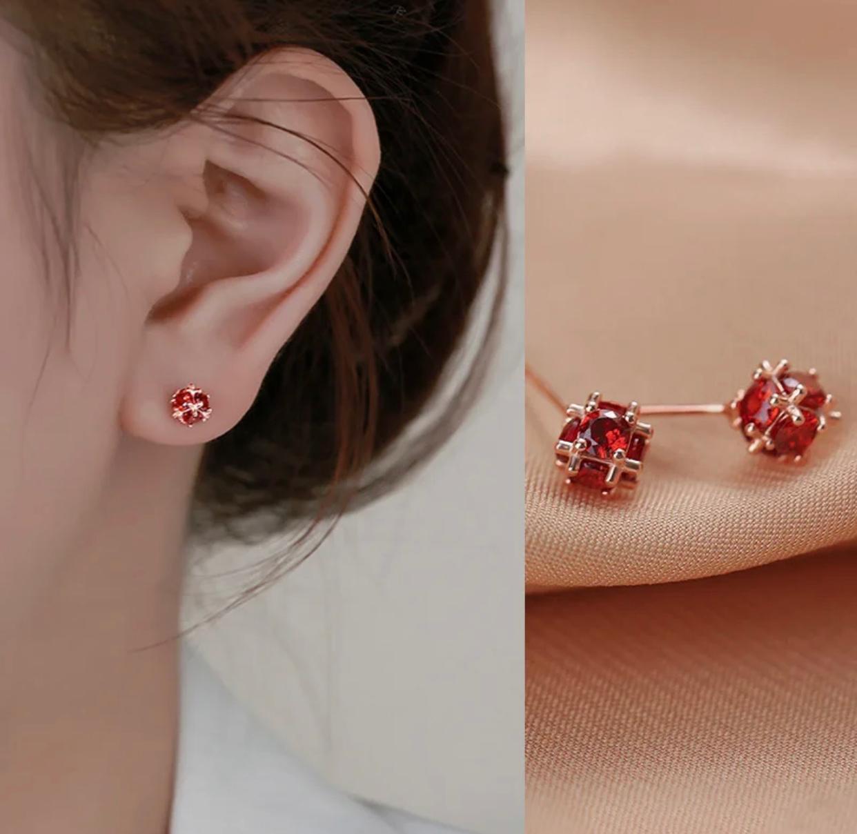 Red Round Vintage Fashioned Zircon Stud Earrings for Women