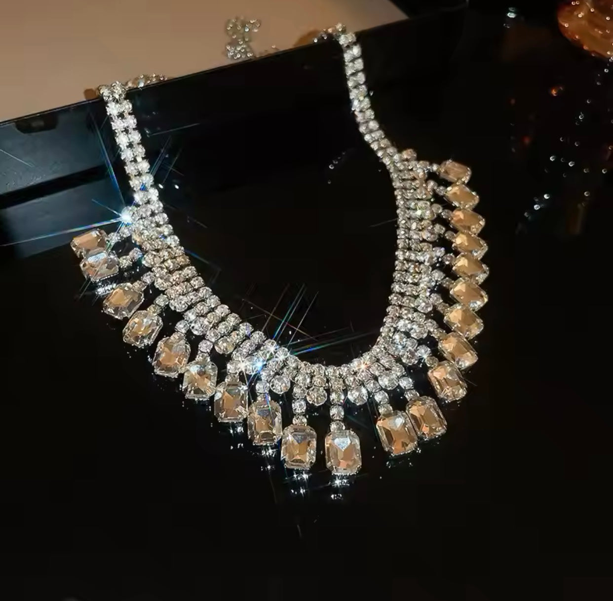 Elegant gemstones necklace for women in skin color 